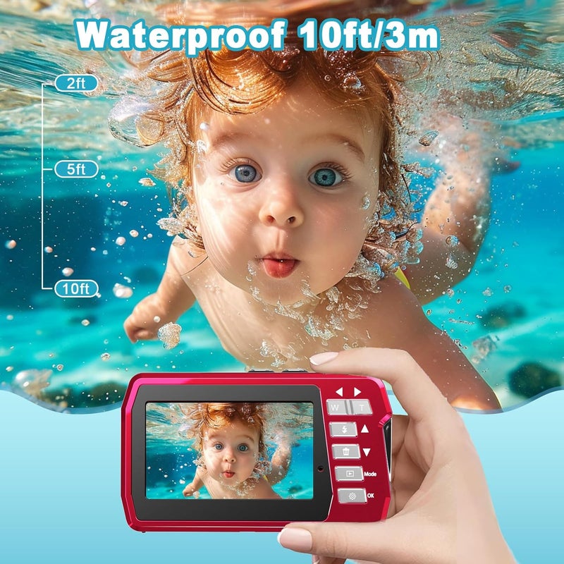 Focusify Underwater Camera 4K 48MP Waterproof Digital Camera with 32GB Card, Dual-Screen Selfie (Front & Rear), 10FT/3M Dive for Snorkeling, Surfing, Rafting, Swimming, Travel - Image 2